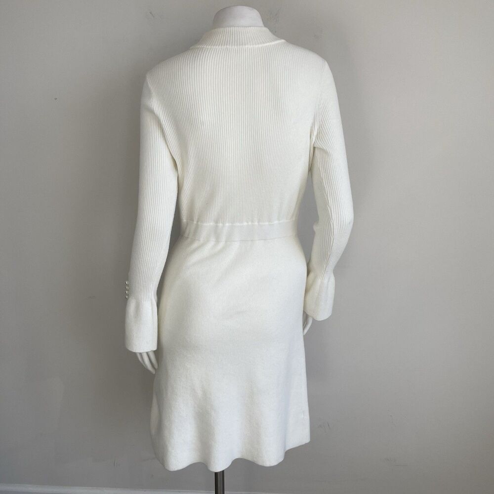 Ann Taylor Pearl Button Cuff Ribbed Mock Neck Long Sleeve Sweater Dress - Small - Picture 7 of 16
